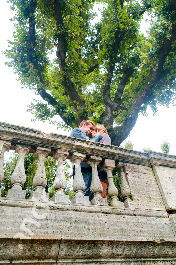 Together at Pincio Park. Rome engagement photography.