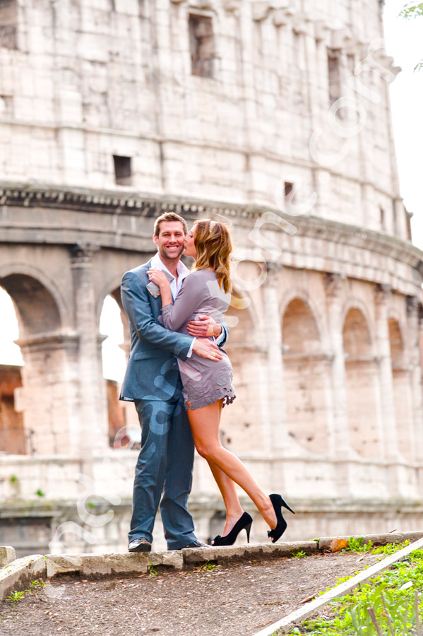 Having fun in the Roman Coliseum. kissing picture.