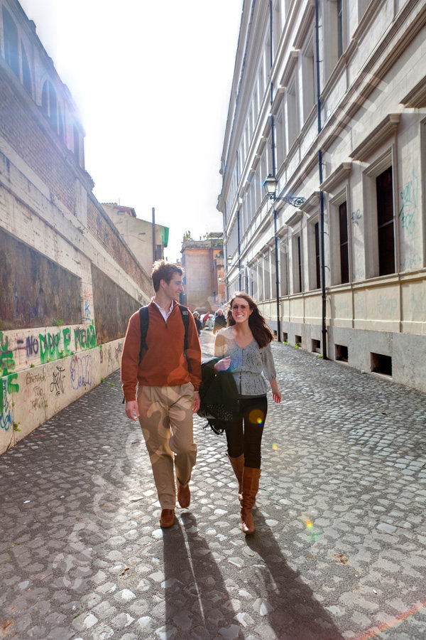 Walking together in the streets with some really beautiful sunlight