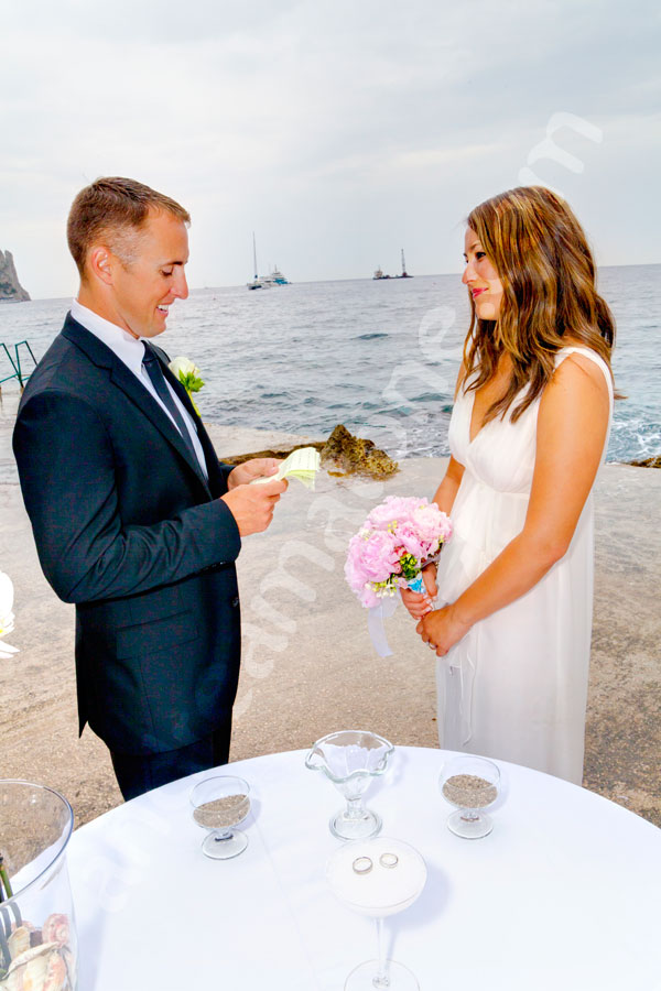 Wedding couple getting married on the island of Capri by the sea