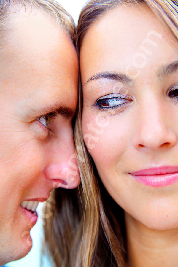 Wedding couple looking into each other's eyes