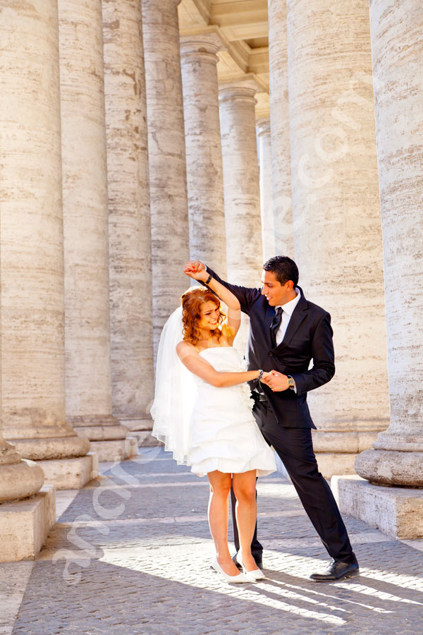 Dancing at the Vatican. Under the columns of Saint Peter's. 