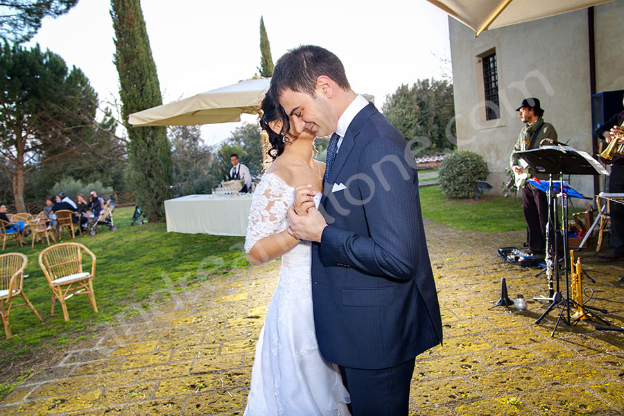 Newlyweds just married dancing together at the first dance 