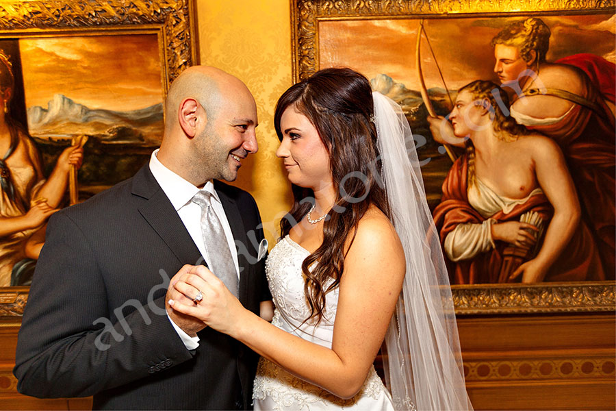 Just married inside Hotel Parco dei Principi next to beautiful paintings