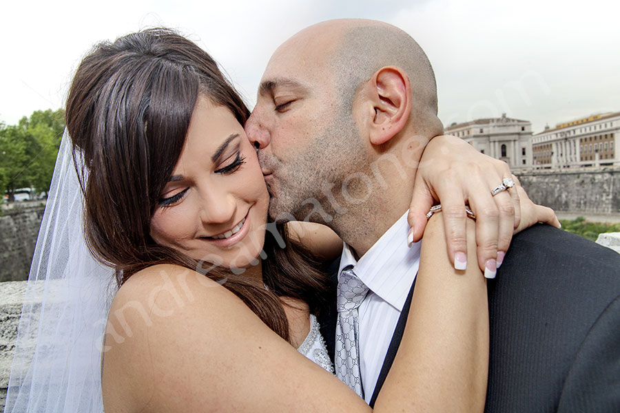 Newlyweds in love kissing