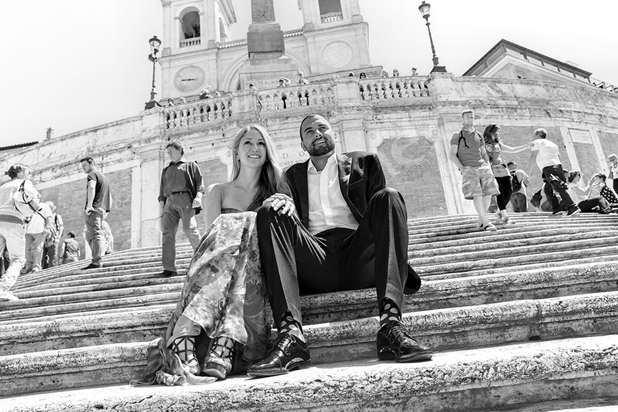 Black and white travel photography from the Spanish steps. 