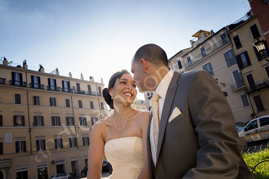 Bride and groom portrait in the roman city