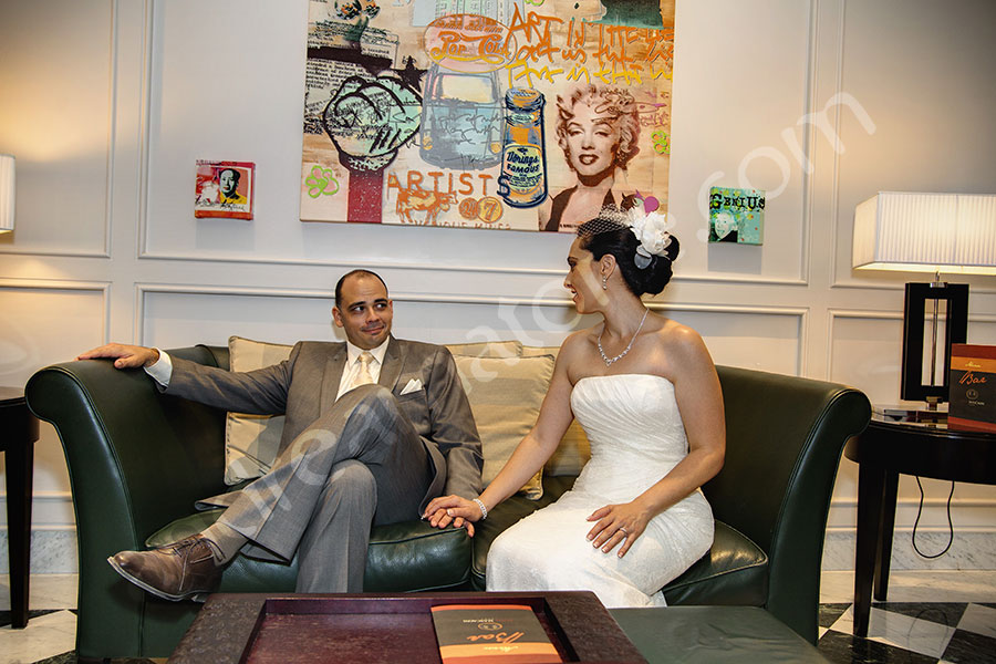Hotel interior bride and groom photo 