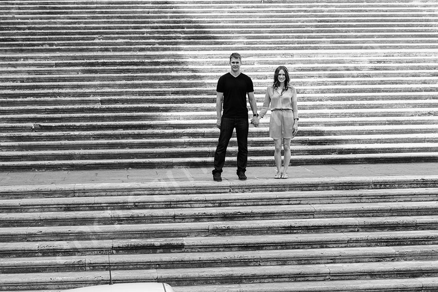 Black and white image standing on the steps of Piazza del Campidoglio