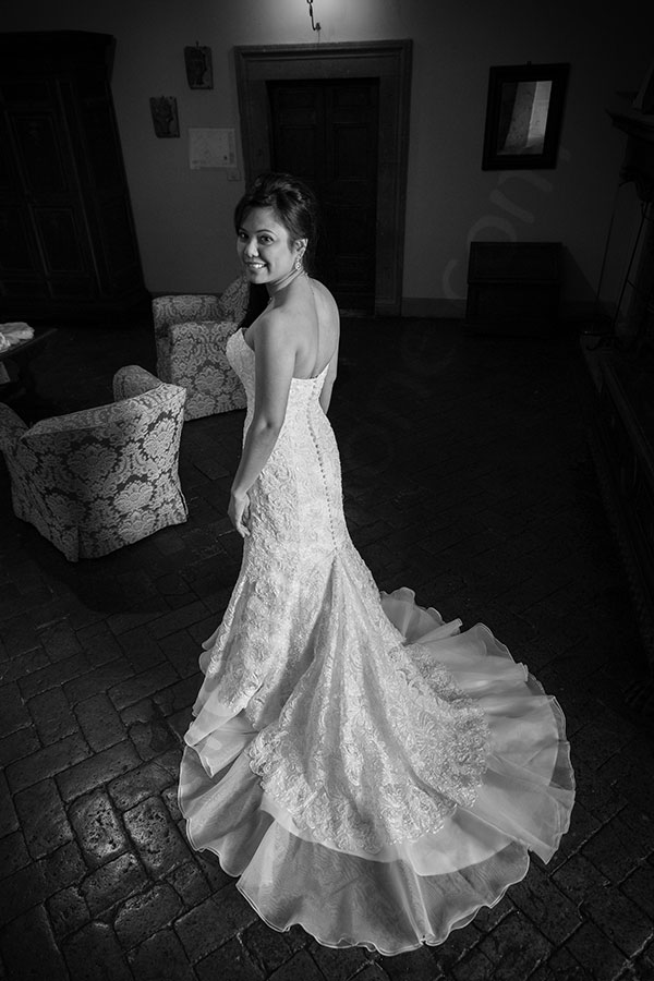 Bride wearing the dress gown inside Castle Odescalchi Italy 