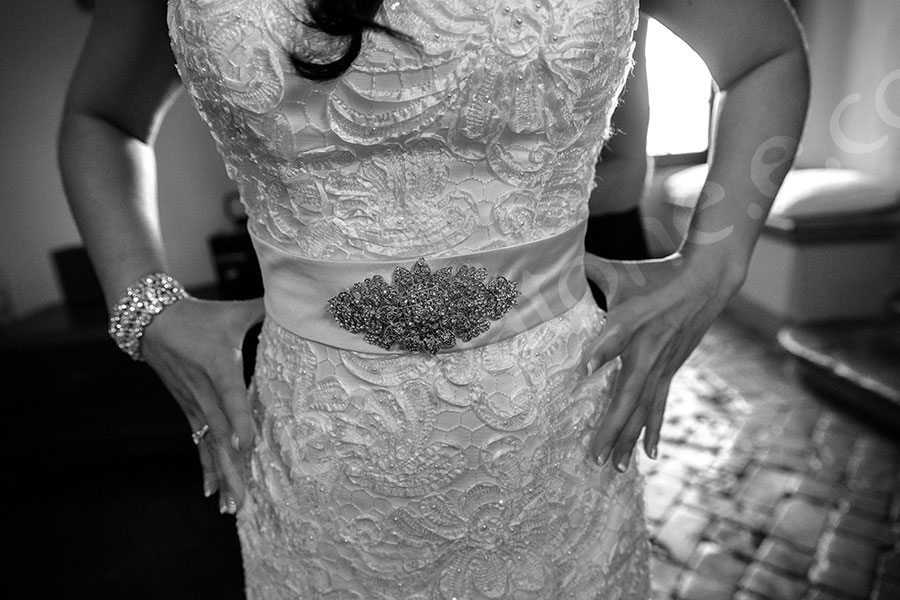 Bridal dress detail in black and white