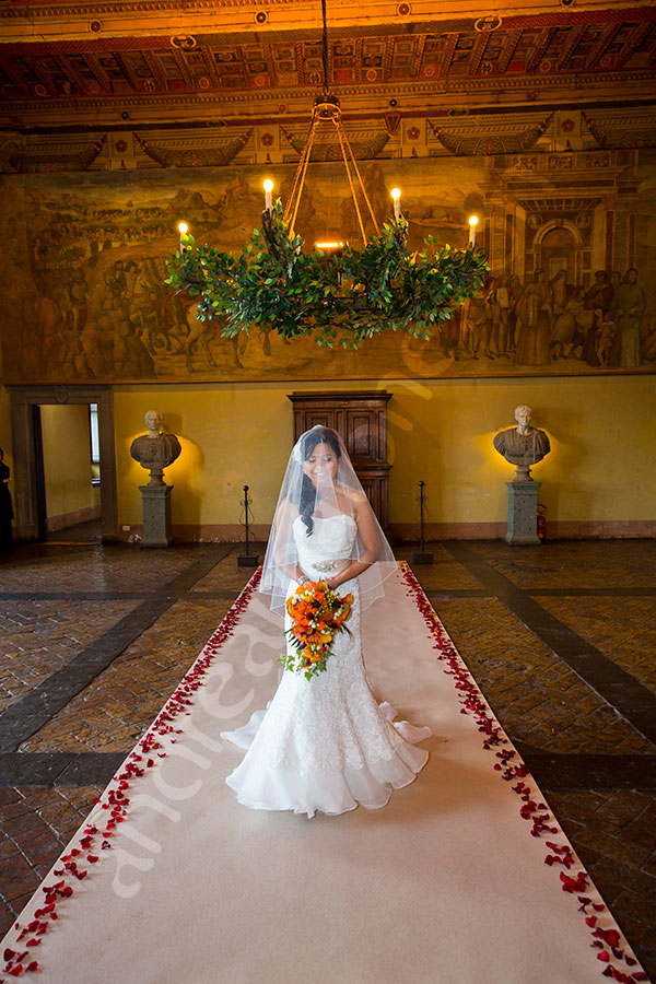 Bride at the wedding ceremony in Castello Odescalchi