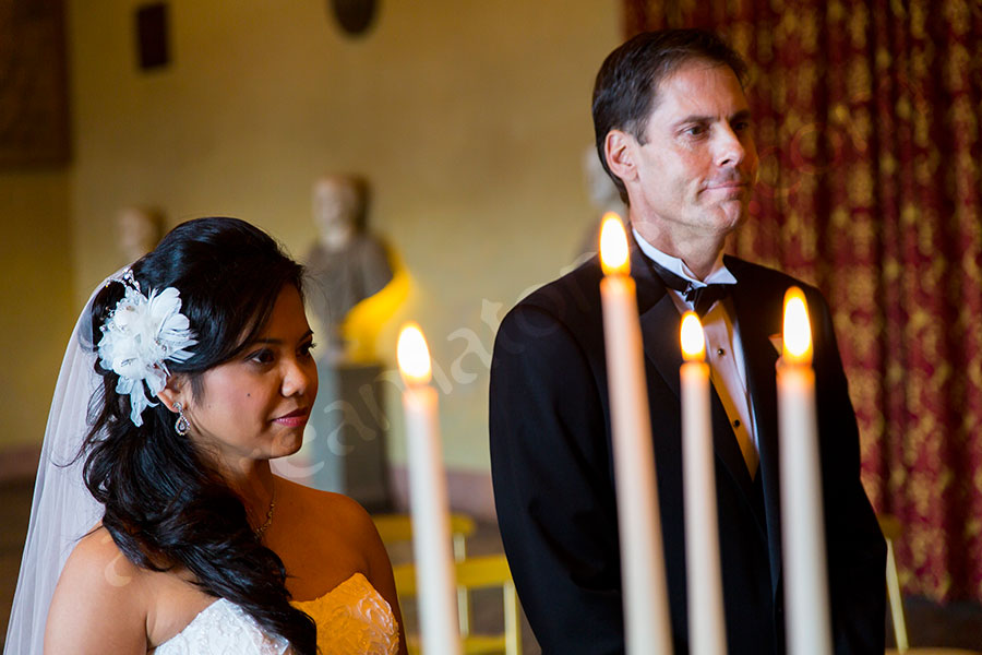 Bride and groom together getting married in Castello Odescalchi in Italy