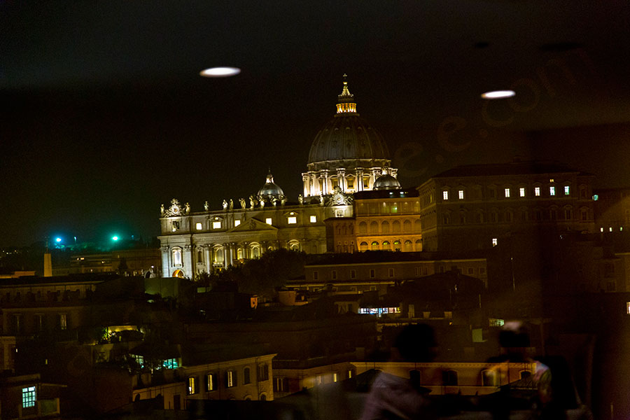 Saint Peter's Basilica seen from roof garden restaurant Les Etoiles in Rome