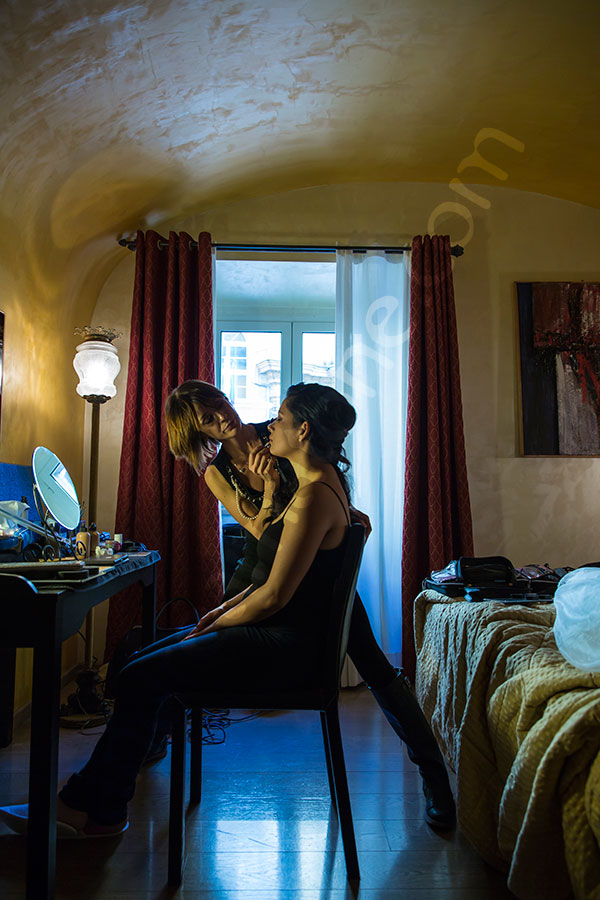 Matrimonial makeup and hairstyle session. Inside a Hotel room.