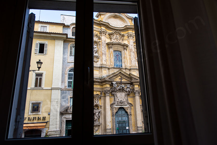 View of Church Chiesa di Santa Maria Maddalena in Rome Italy view from a window