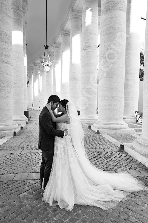 Black and white session at the Vatican Saint Peter's underneath the colonnade