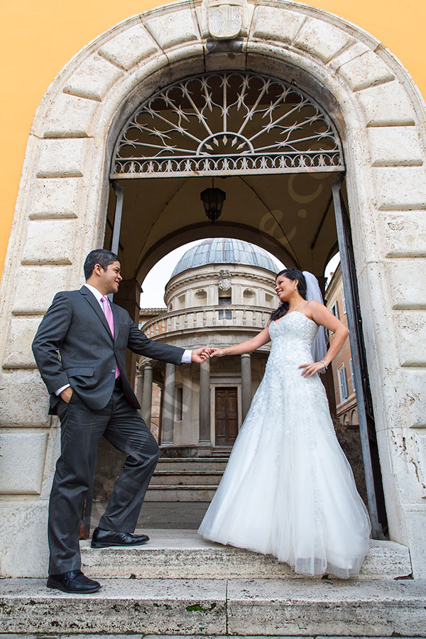 Matrimony couple in front of Accademia di Spagna.