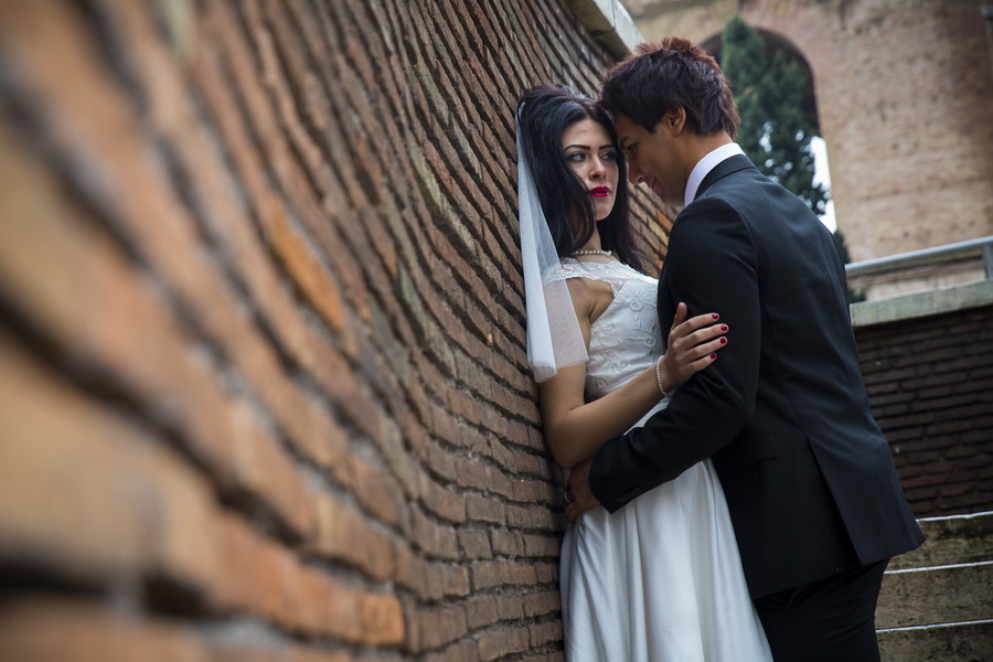 Romantic wedding picture of a couple just married in Rome