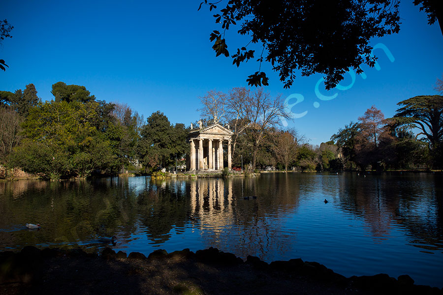 Temple artificial lake laghetto artificiale Villa Borghese Rome Italy