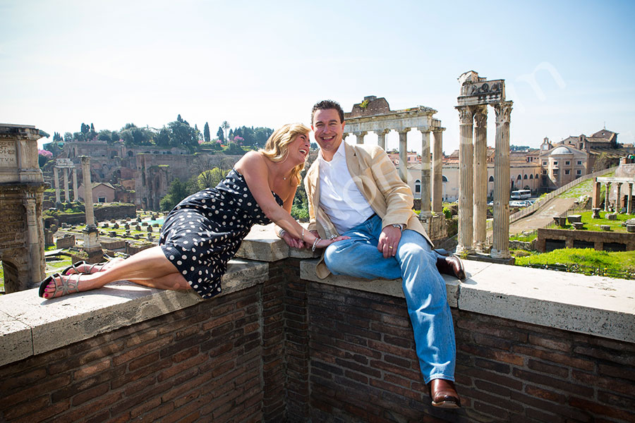 Couple having fun at the Roman Forum in Rome Italy