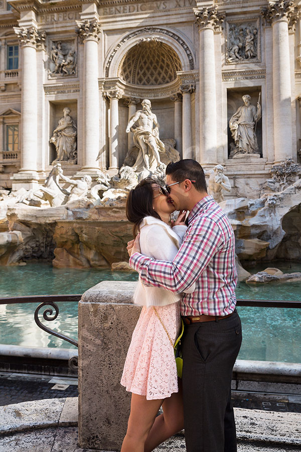 Couple kissing after the wedding proposal