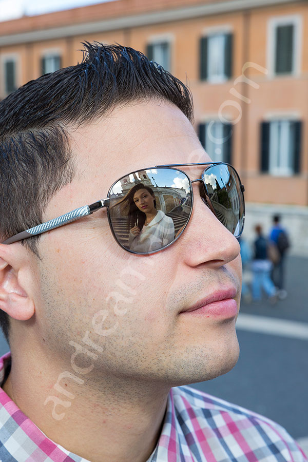 Fiancee reflection in the sunglasses