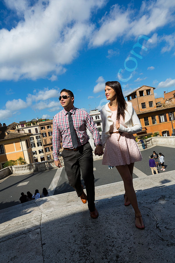 Walking up the Spanish steps to Trinita' dei Monti