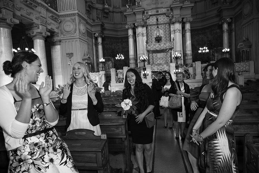 Bride's maids catch the bouquet