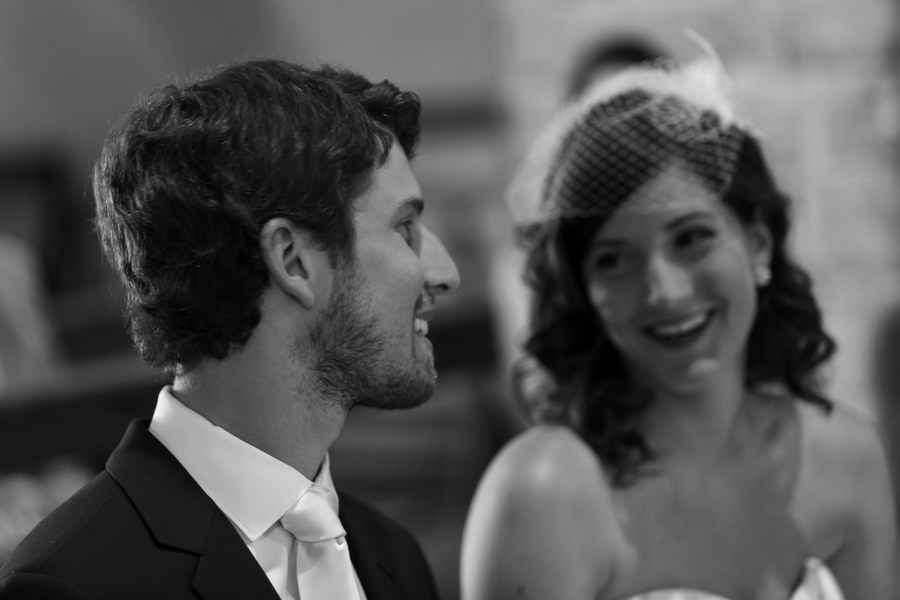 Black and white photography of couple in Church