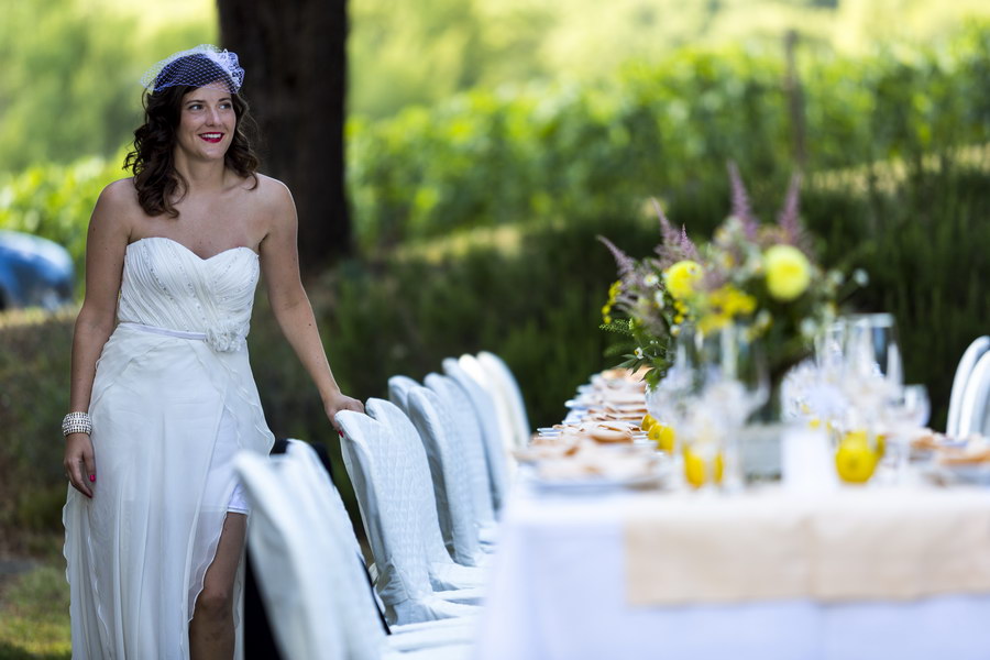 Bridal portrait photographed next to the dinner table 