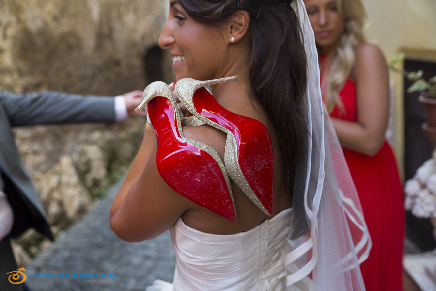 The bride's red wedding shoes.