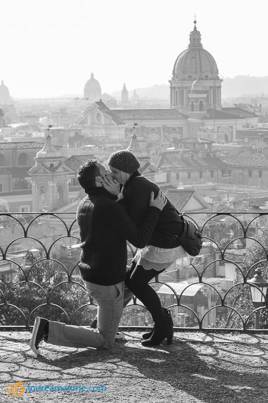 She said yes to the surprise question asked overlooking the city. Surprise Wedding Proposal Rome.