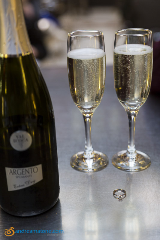 The ring and the prosecco celebration