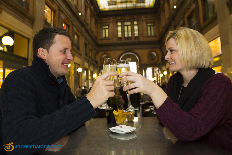 Toasting and celebrating inside Galleria Alberto Sordi