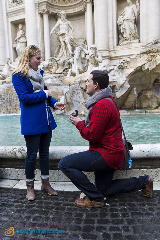 Secret wedding proposal in Rome Italy at the Trevi fountain