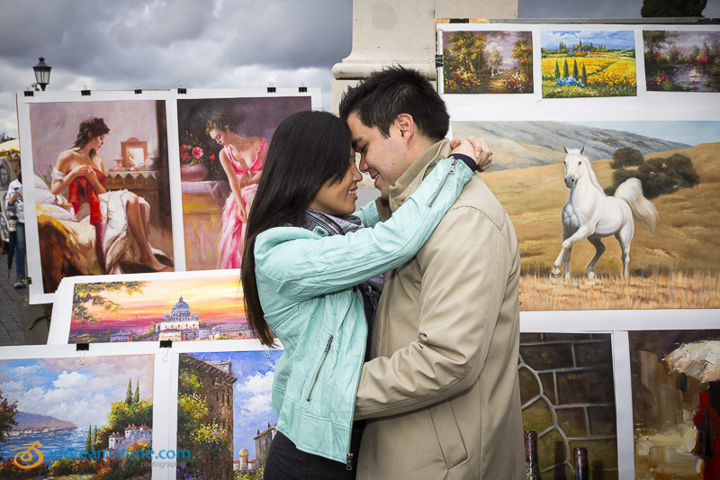 Couple in love during in the roman streets of Italy.