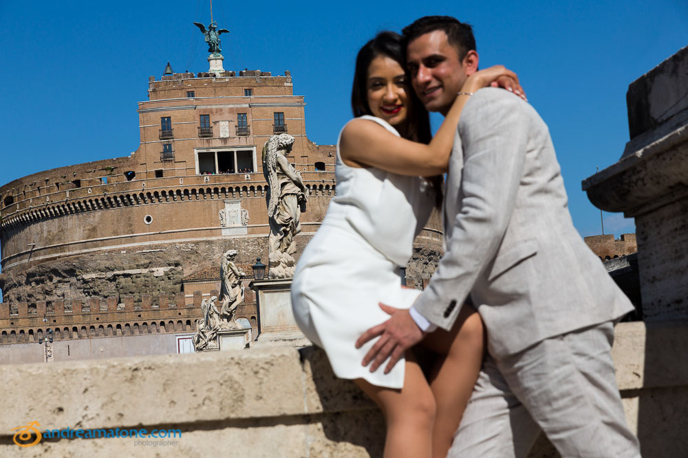 Couple during a Rome Pre Wedding session at Castel Sant'Angelo.