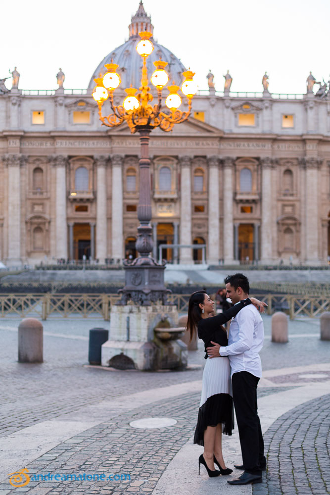 Night time picture session. Saint Peter's square in the Vatican.