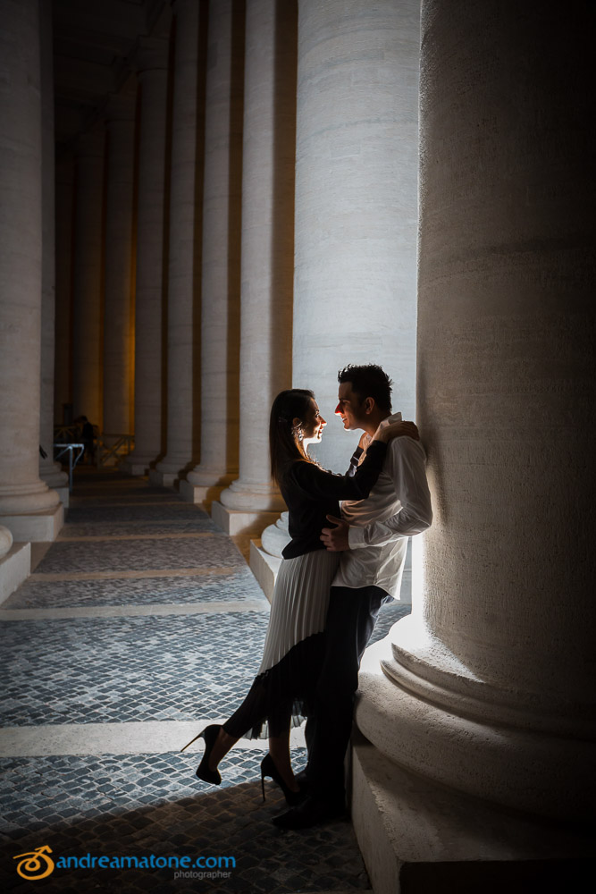 Flash night time photography in Saint Peter's square. Underneath the columns.