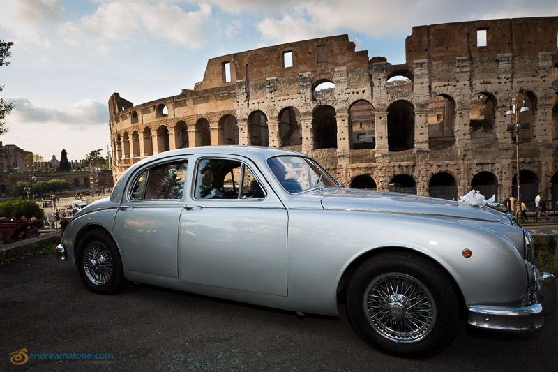 Jaguar MKII vintage car photographed during a roman wedding.