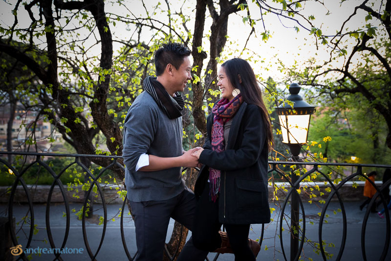 Couple during an engagement session at Pincio.