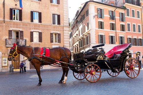 Horse pulled carriage in Rome Italy. Wedding photos ideas.