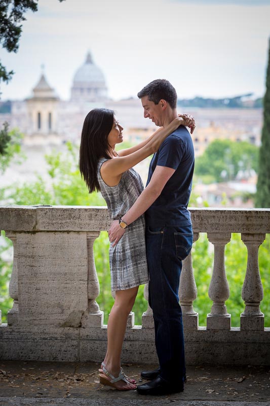 Couple together in Rome at Pincio Park