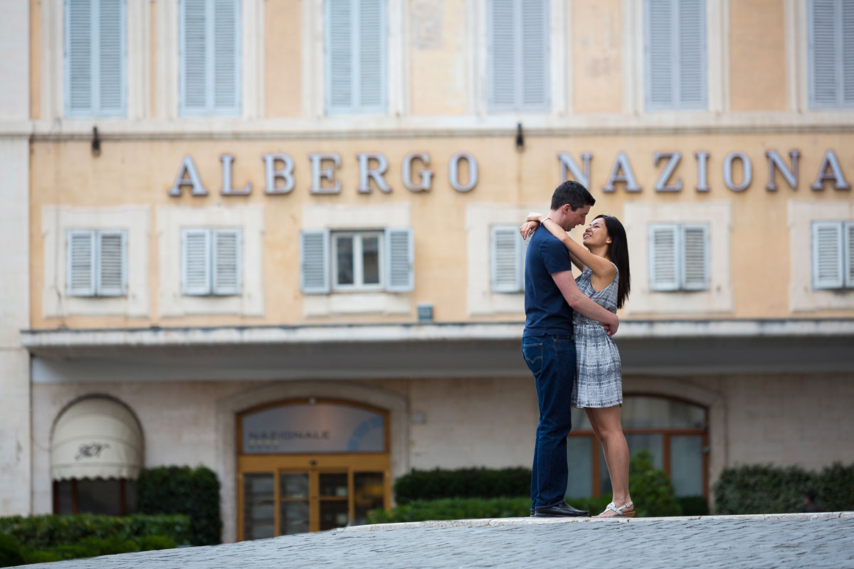 Roman city view during an engagement session. Rome Marriage Proposal Photographer.