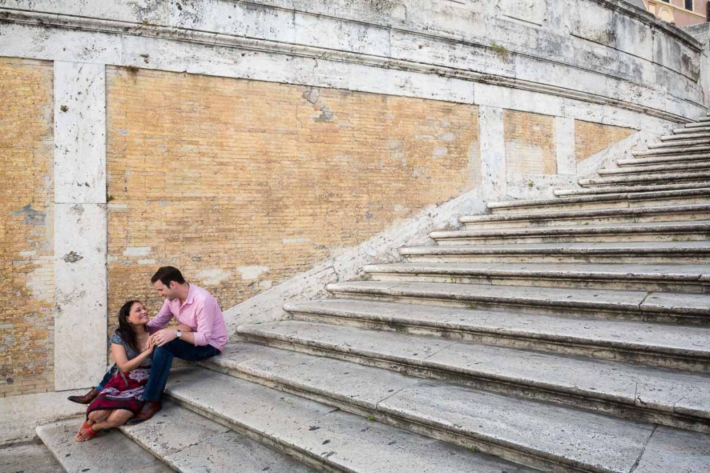 Sitting down on the famous Spanish steps.