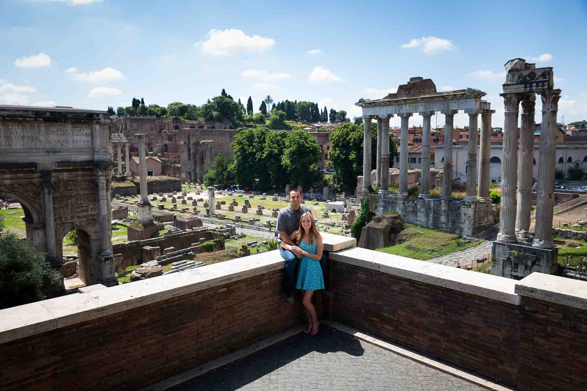 Overlooking the beautiful view over the Roman Forum during an e-session