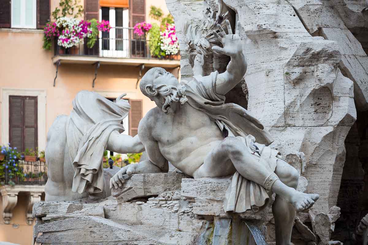 Statue of Rio della Plata contained in the Fontana dei Quattro Fiumi in Rome Italy