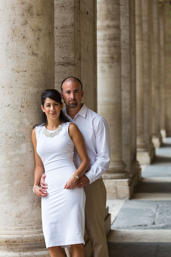 Posing underneath columns in Piazza del Campidoglio