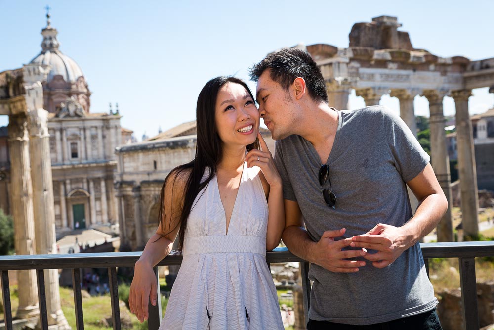 Portrait picture of engaged couple at the Roman Forum in Rome.